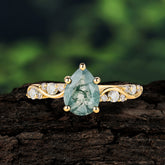 Luxury Pear-Cut Natural Moss Agate Engagement Ring